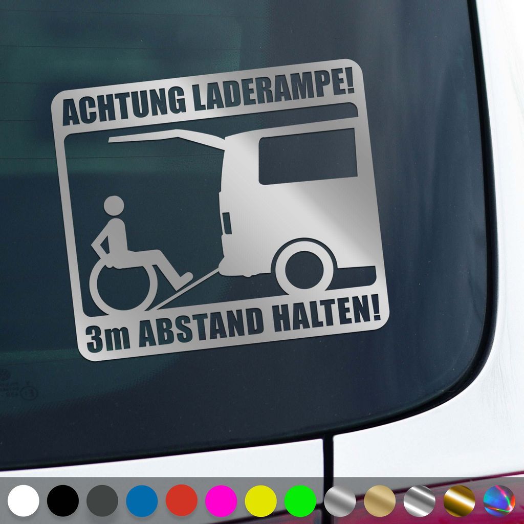 PantherPixel Rollstuhl Aufkleber Behindert 3m Rampe Rollstuhlfahrer Sticker Auto Geschenkidee Farbe Silber