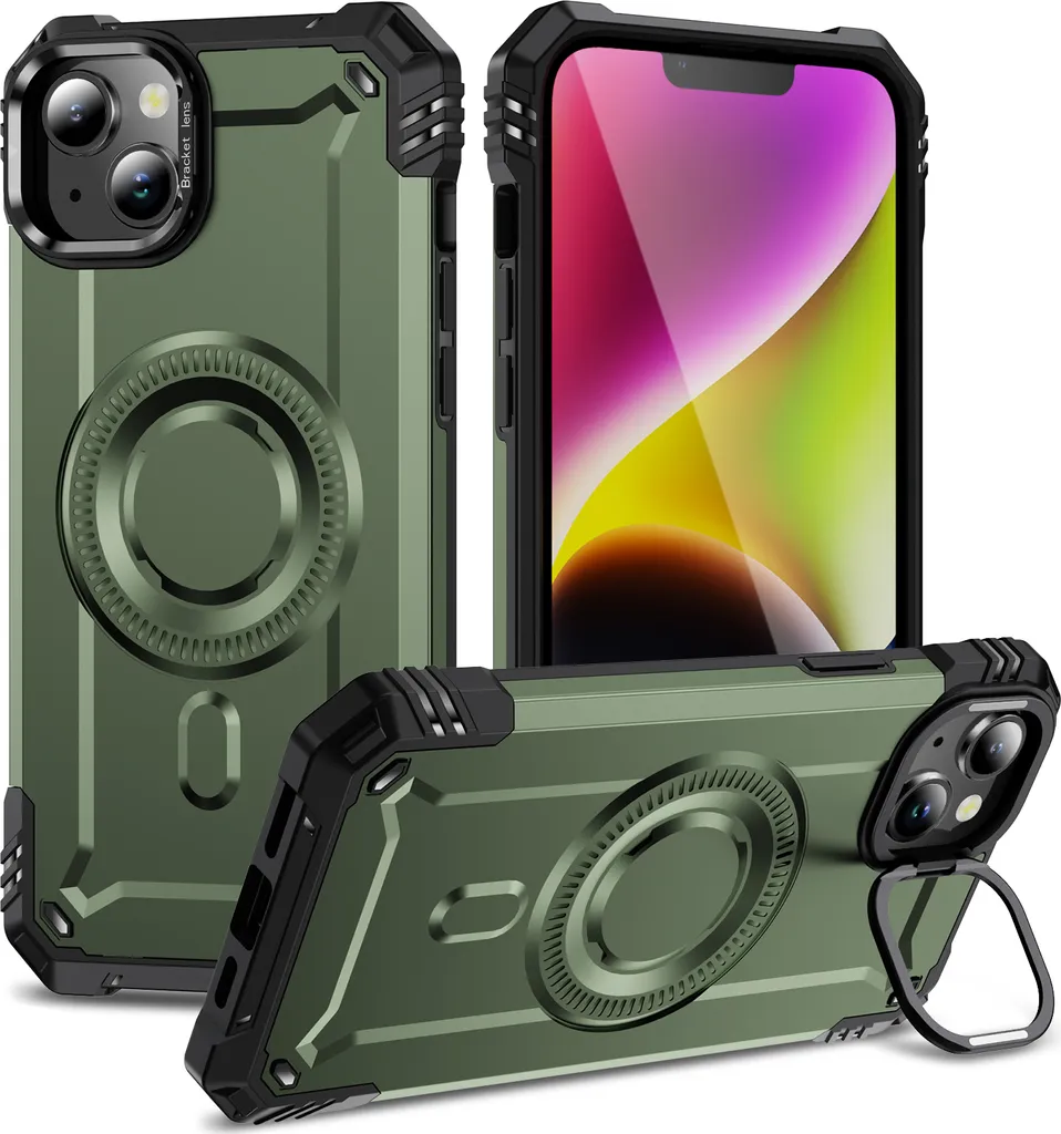 Cover Robusta iPhone 14/13 Verde - Protezione Camera e MagSafe