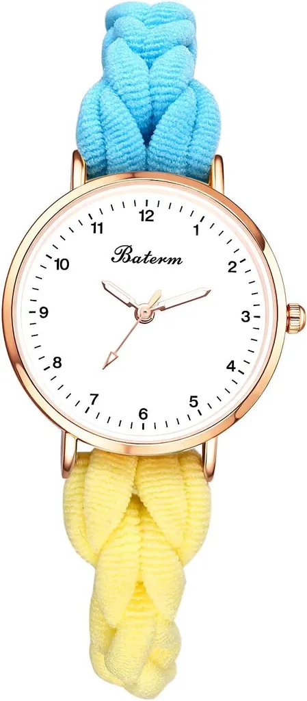 Orologio da donna 2 in 1 come cravatta per capelli, cinturino in tessuto elastico intrecciato, orologio analogico al quarzo, ultrasottile e leggero, colori pastello, per donne e ragazze