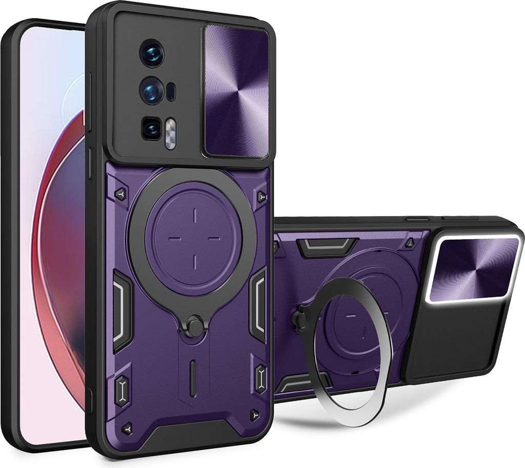 Handyhülle für Xiaomi Poco F5 Pro /Redmi K60 /K60 Pro Dual-Layer Stoßfest Rüstung Hülle mit Dia Kameraschutz und Kreisförmig Ring Ständer Lila