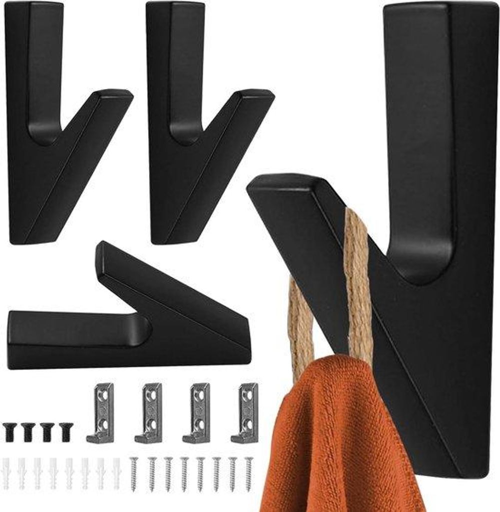 Schwarze Kleiderhaken - Set aus 4 Stücken für Schlafzimmer und Badezimmer
