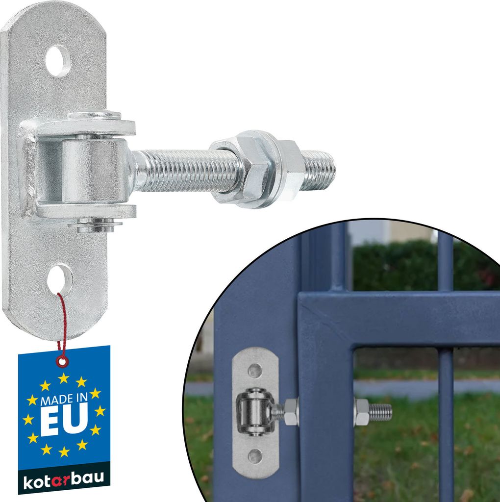 KOTARBAU Torangel Einstellbar 130 mm M18 Scharniere für Gartentor Stahl Torband mit Anschraubplatte Schwerlastscharnier Torbänder