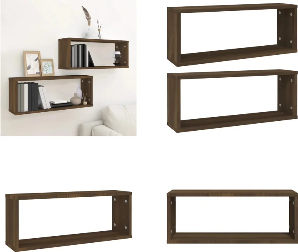 Étagère murale cube bois chêne brun 60 cm lot de 2 pour déco intérieure