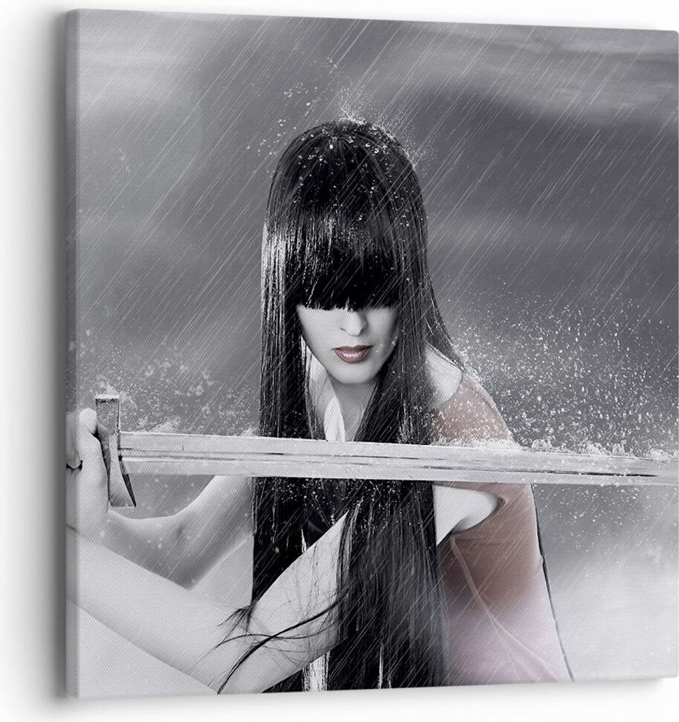 Bild auf Leinwand - Leinwandbild - Frau Aggression Schwert - 40x40cm - Wand Bild - Wanddeko - Leinwanddruck - Bilder - Kunstdruck - Wanddekoration ...