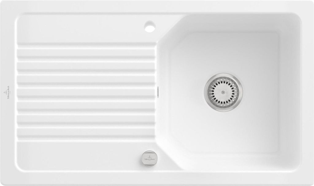 Villeroy & Boch 338502R1 Linara 50 Keramikspüle Einbau-/Einbauspüle Unterschrankbreite ab 50 cm Weiß Alpin mit Excenterbetätigung - inkl.