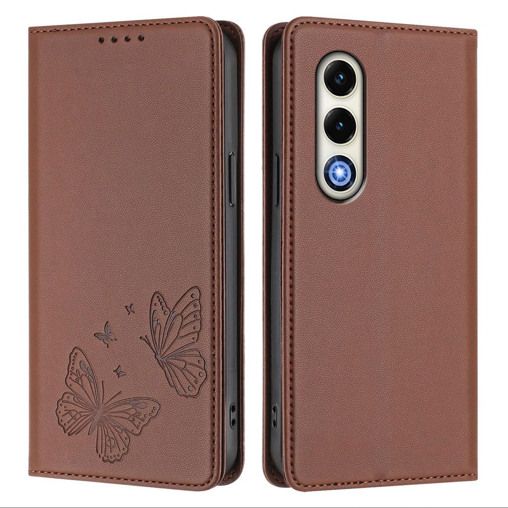 Lederhülle für itel S25, Schmetterling Prägung Leder Brieftasche Schutzhülle mit Ständer Braun