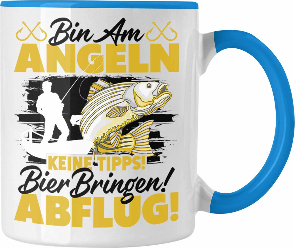 Trendation - Angler Tasse Geschenkidee für Fischer mit Spruch Witzig Für Männer Geschenk Becher (Blau)