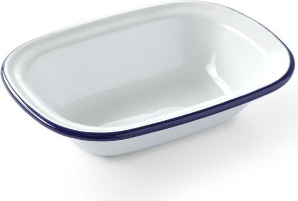 144x Emaillie Schüssel, weiß, blau, rechteckig, 175x130mm