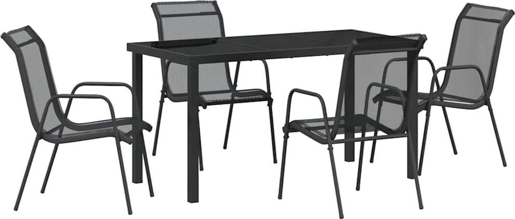 vidaXL Garten Essgruppe 5 pcs Schwarz Pulverbeschichteter Stahl