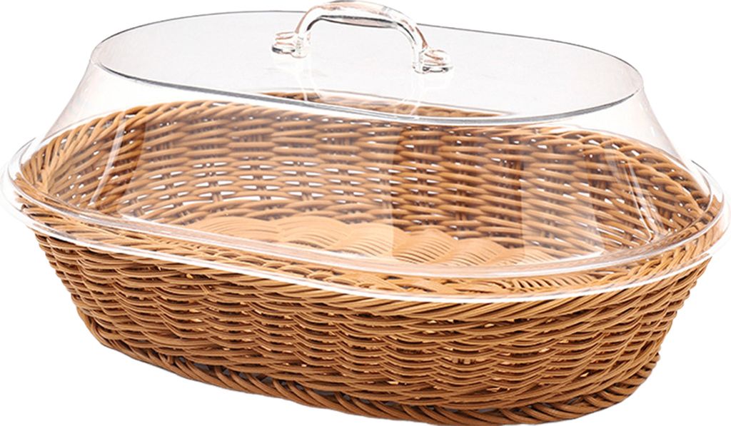 Brotkorb aus Rattan-Imitat mit Acryldeckel zur Aufbewahrung von Lebensmitteln. Servieren. Multifunktionaler gewebter Essenskorb für Obst, Gebäck,...