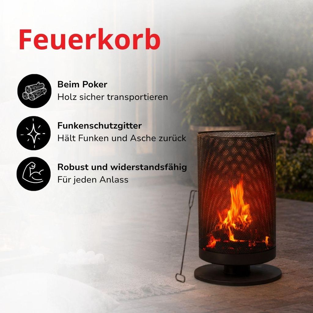 BBQ Collection Feuertonne mit Funkenschutz Feuerkorb 44,5 x