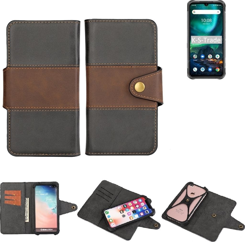 K-S-Trade Handyhülle Schutzhülle Hülle Bookstyle Wallet-Case kompatibel mit UMIDIGI Bison Bumper Rundumschutz schwarz-braun 1x