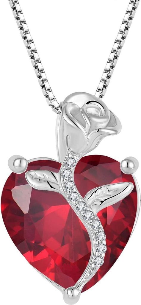 Herz Kette Damen 925 Silber Geburtsstein Anhänger Rose Produktbild 