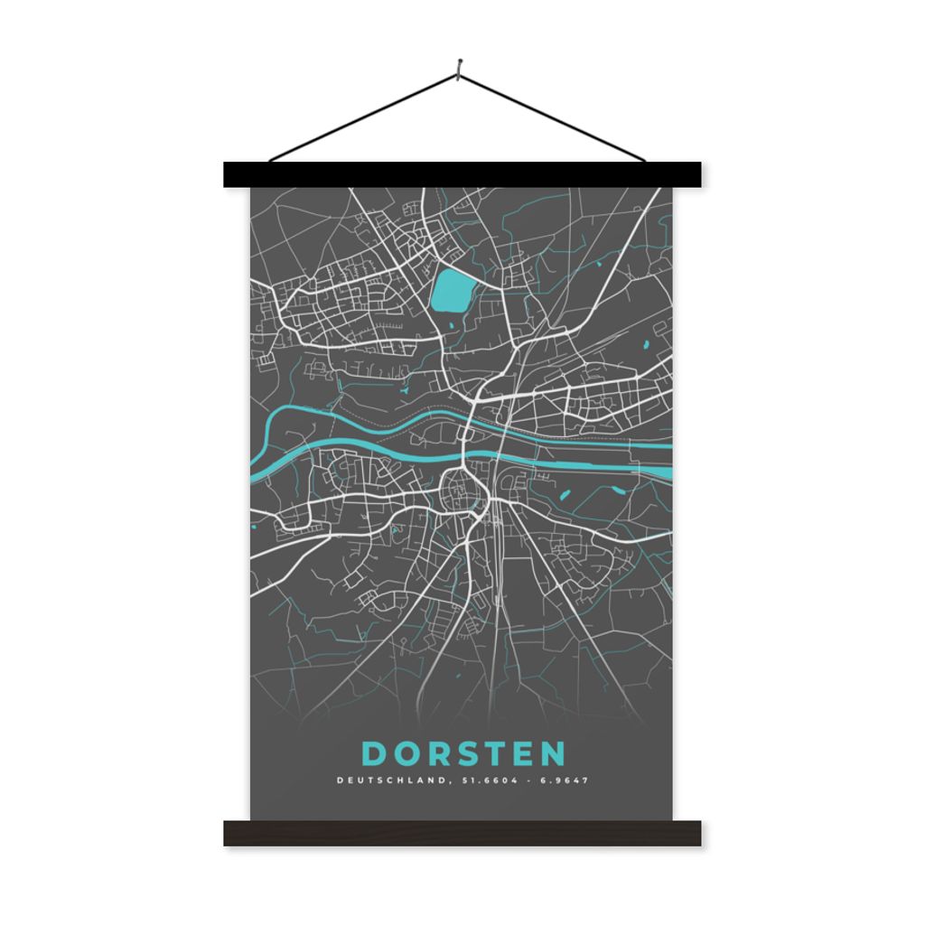 MuchoWow Textilposter Blau - Deutschland - Karte - Stadtplan - Dorsten 60x90 cm mit schwarzem Rahmen - Poster Wohnzimmer