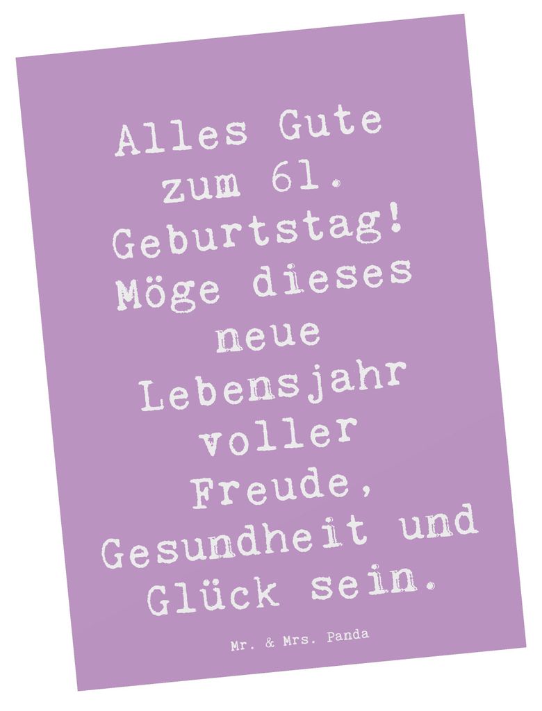 Mr. & Mrs. Panda Postkarte Spruch 61. Geburtstag - Lavendeltraum - Geschenk, Grußkarte, Postkarten, Fotokarte, viele Jahre, Lebensfreude, Alles Gu...