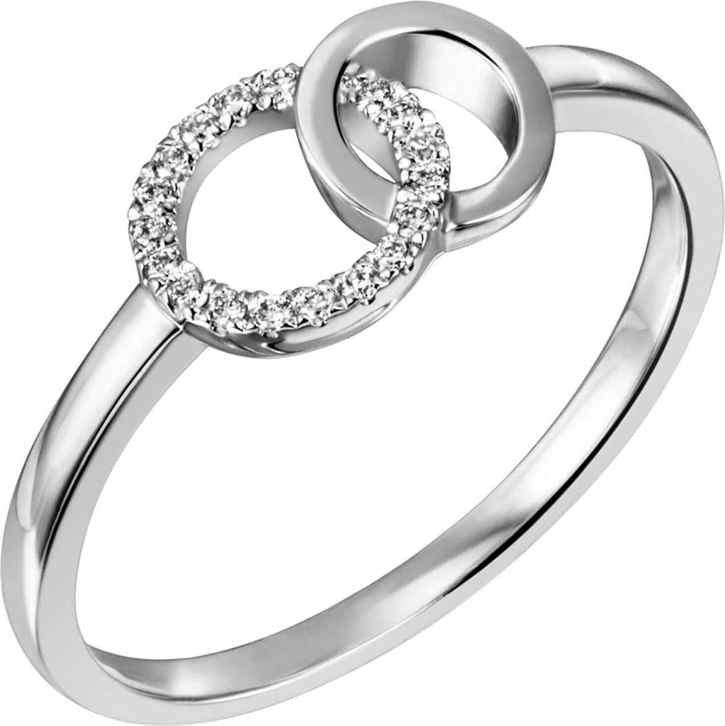 Ring 585 Gold Weißgold 17 Diamanten Brillanten 0,08 Ct W/SI Fingerring Innenumfang 50mm Ø15.9mm