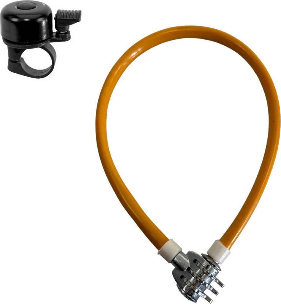 maxxi4you Fahrradschloss mit Zahlencode in Orange Länge 550mm inkl. Fahrradklingel