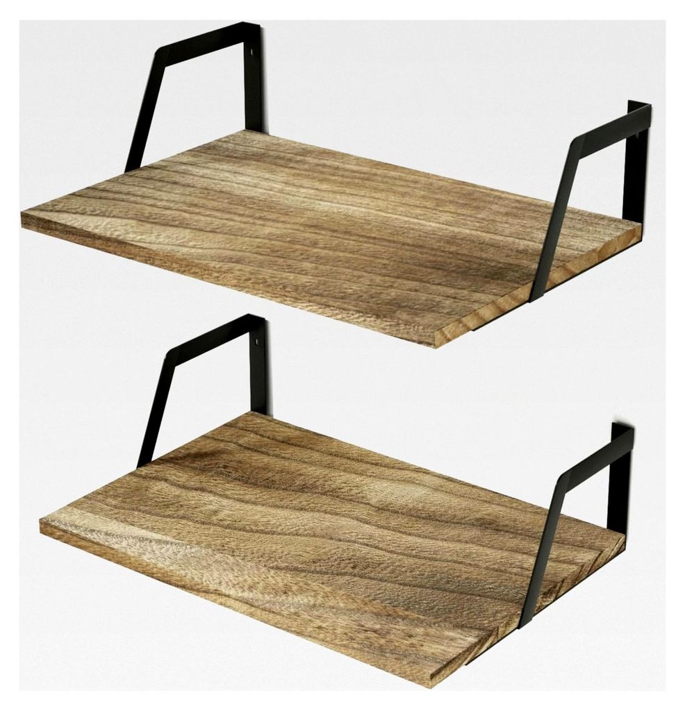 Wandregal aus Holz und Metall 2er Set, 42x30x12 cm, Hängeregal für Wohnzimmer, Badezimmer, Schlafzimmer, Büro, Küche (Schwarz)