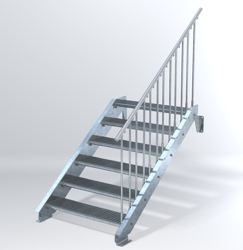 Stahltreppe 6 Stufen bis Höhe 120 cm, Laufbreite : 100 cm Geländer rechts ST 3 (31 / 9 mm schmal)