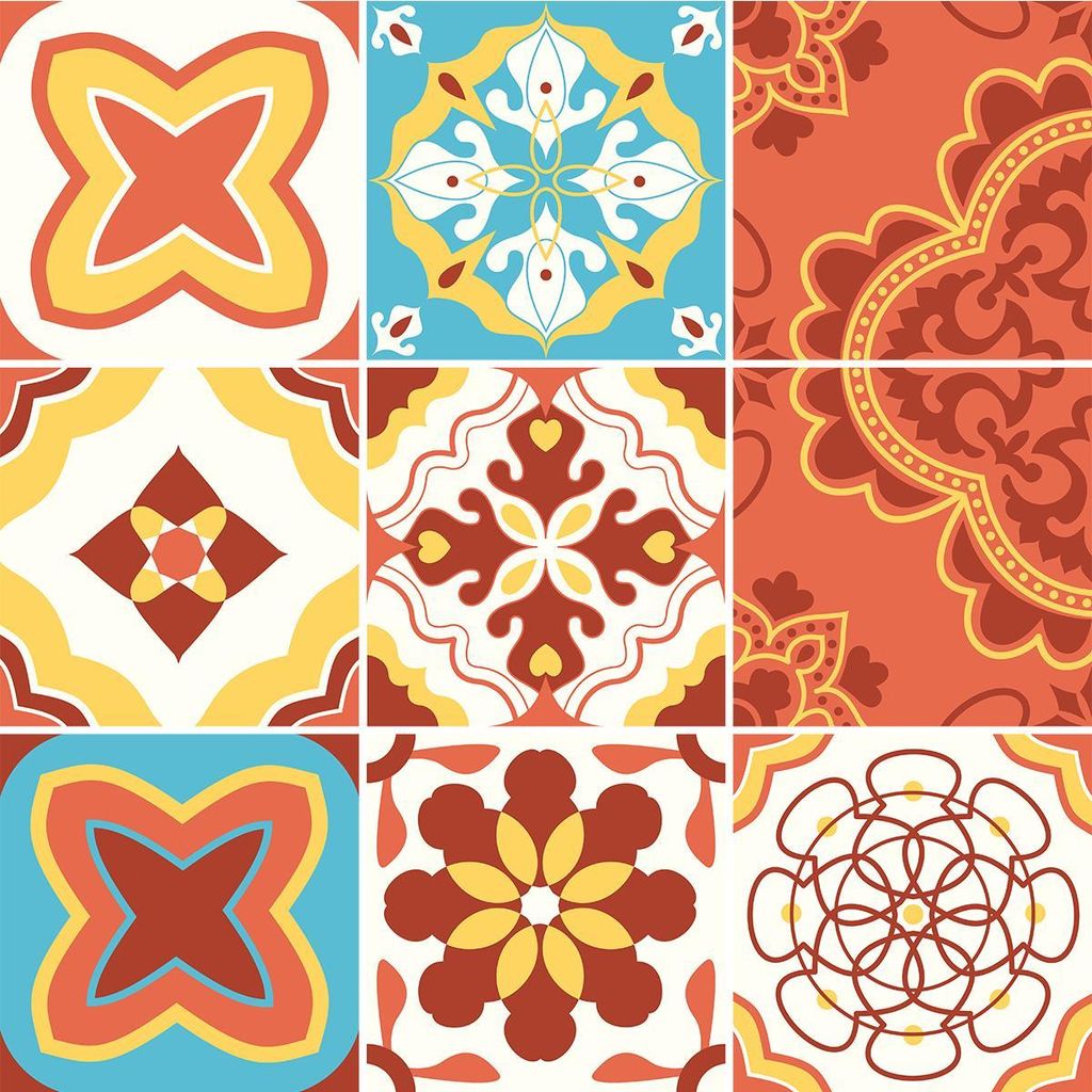 Selbstklebende Fliesenaufkleber für Küche und Bad – 9 Fliesenaufkleber, Azulejos Ottavio – 9 Aufkleber, 10 x 10 cm