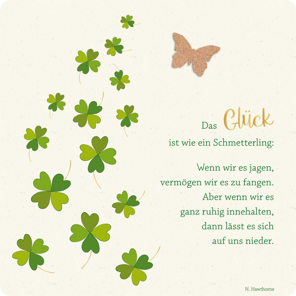 Allgemeine Wünsche Moments Collection Karte mit Briefumschlag Glück Kleeblätter Kork Schmetterling