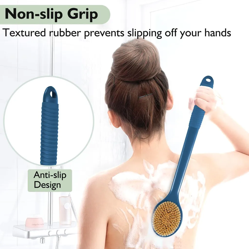 Brosse pour le dos double face avec poils naturels et manche de 42 cm - 2