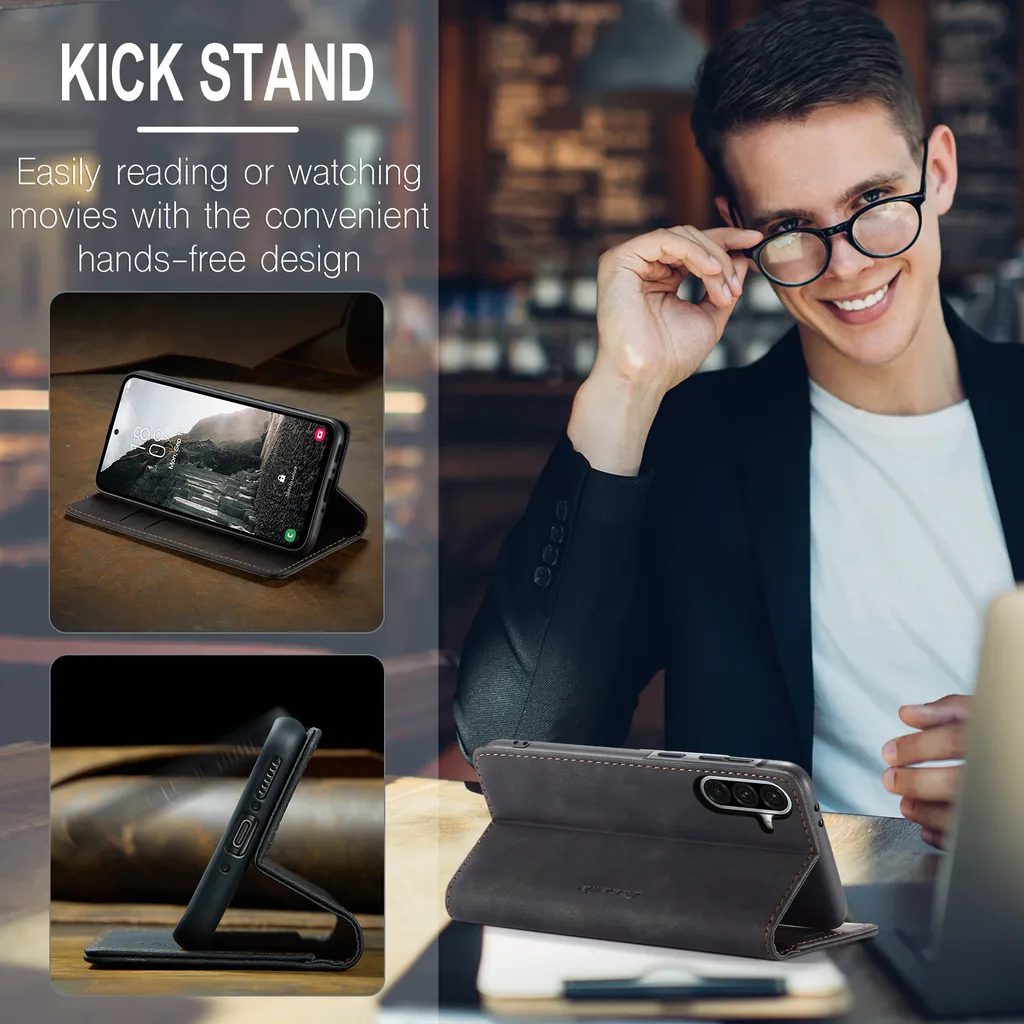 Custodia Samsung Galaxy A56 Nero - Cover Retrò in Finto Cuoio Premium - 5