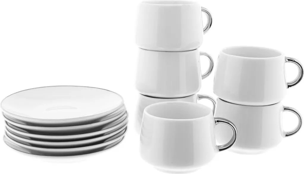 Set 100ml Tazzine Porcellana Demitasse Silver - Alta Qualità Casa
