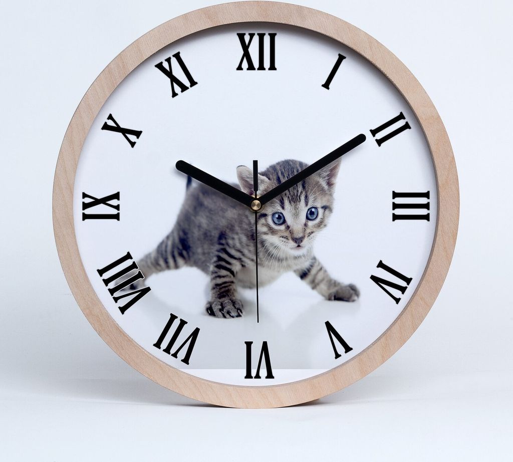 Holzuhr 30fi cm wanduhr - schwarze Spitzen - kleine Katze