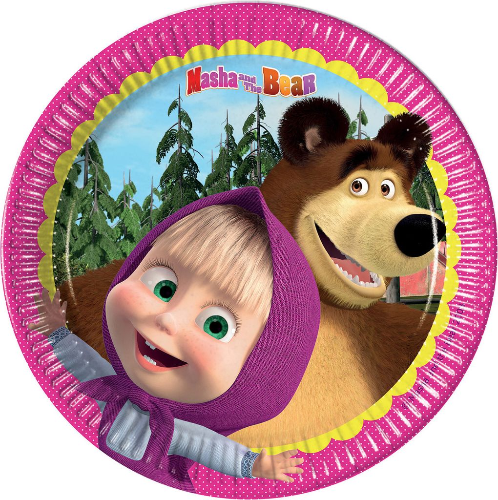 8 x Assiette en carton Masha et l'Ours - Medium 20 cm Image du produit 