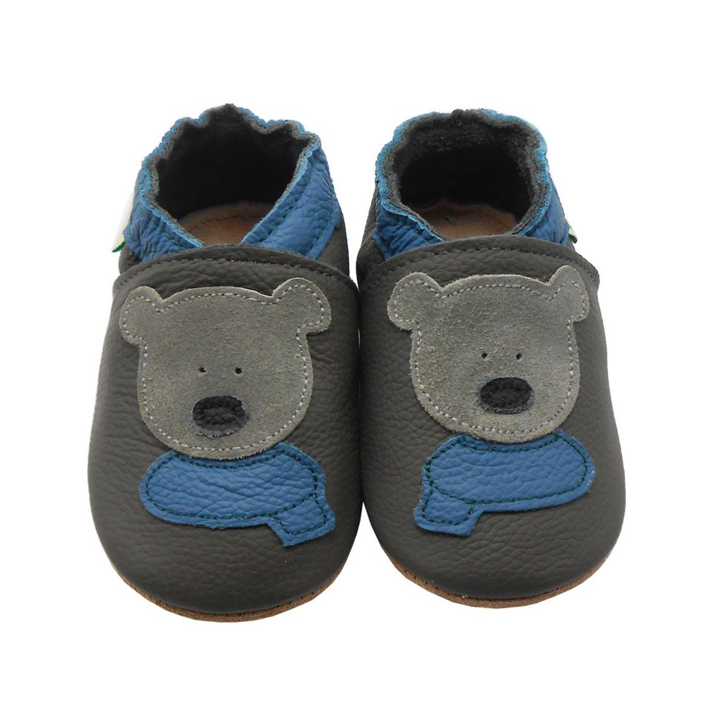 Weiche Yalion Baby Krabbelschuhe Lauflernschuhe Lederpuschen aus echtem Leder Bär schwarz ( 12-18 M, EU 21-22)