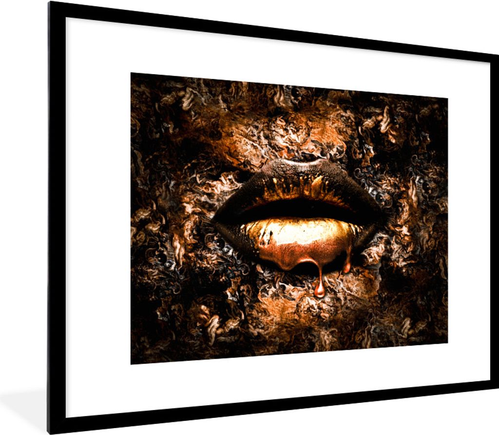 MuchoWow Gerahmtes Poster Farbe - Frau - Mund 80x60 cm - Poster mit Schwarzem Bilderrahmen Wandposter Rahmen Foto Bilder - Schlafzimmer-Dekoratio...