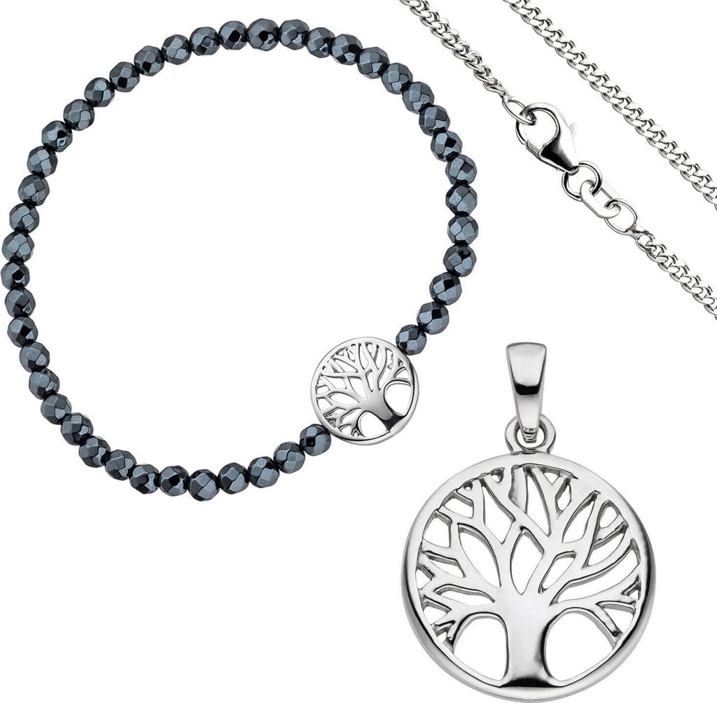 Schmuck-Set Baum Lebensbaum aus 925 Silber Armband Anhänger Kette 42cm