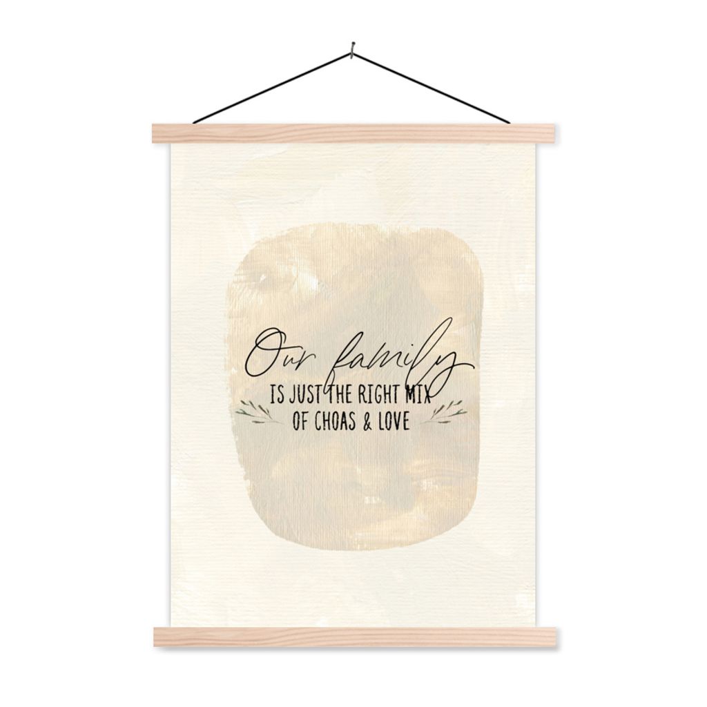 MuchoWow Textilposter Familie - Eltern - Zitat 120x160 cm mit holzfarbenen Rahmen - Plakatkarton