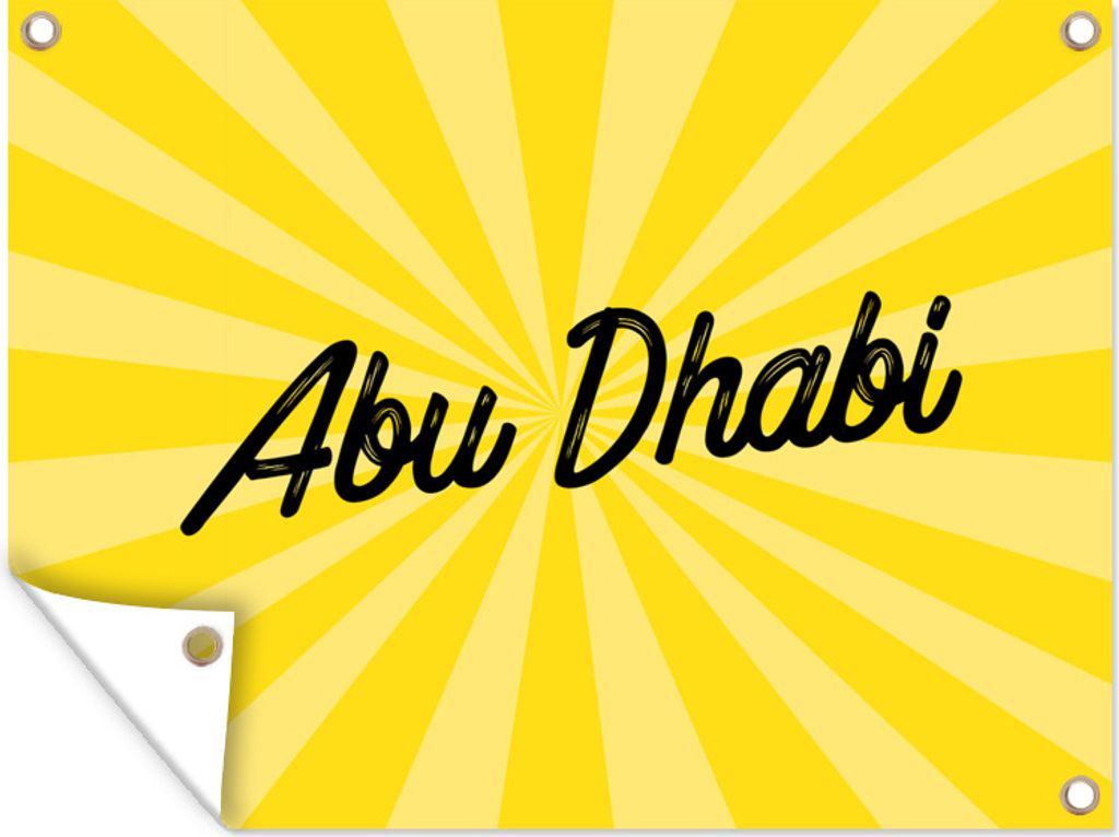 MuchoWow 40x30 cm Outdoor-Poster Gartendeko Sichtschutz Garten Poster für den Garten Eine Illustration des Stadtnamens Abu Dhabi vor einem gelbe...