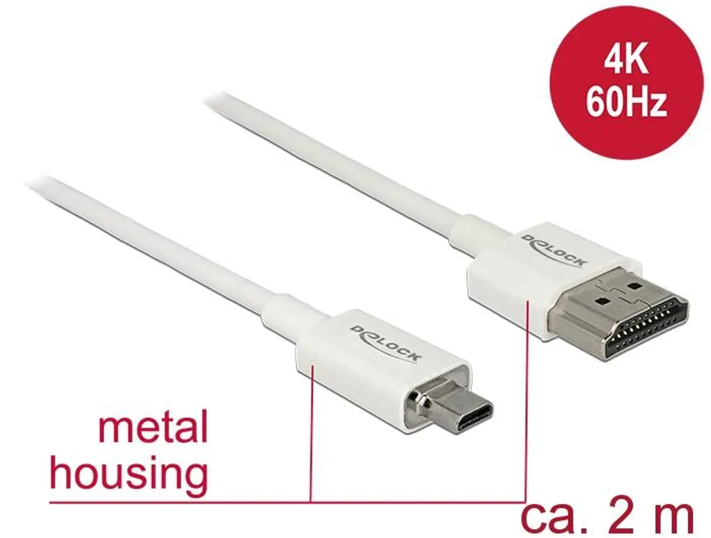 Câble HDMI vers Micro HDMI 2m Blanc - Résolution 4K Ultra HD et 3D