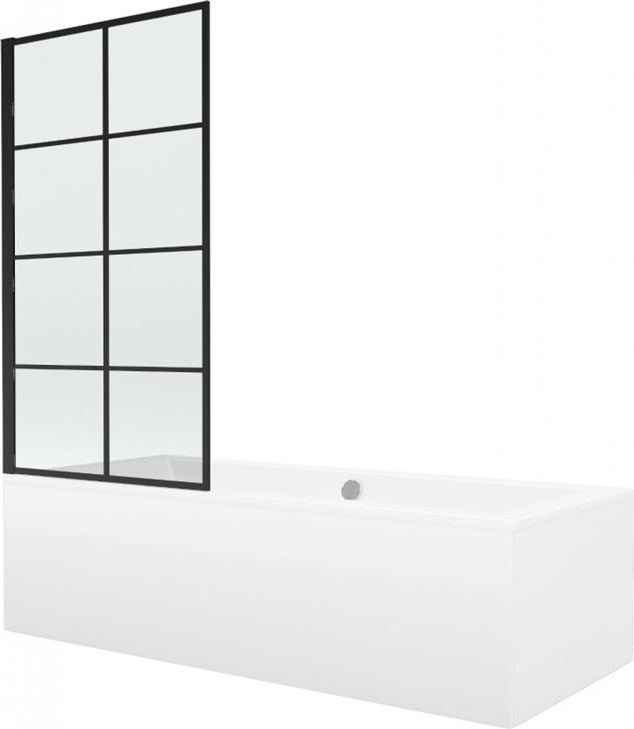 Mexen Cube Rechteckbadewanne 180 x 80 cm mit Verkleidung und 1-flügliger Duschabtrennung 70 cm, Schwarzes Design fix - 550518080