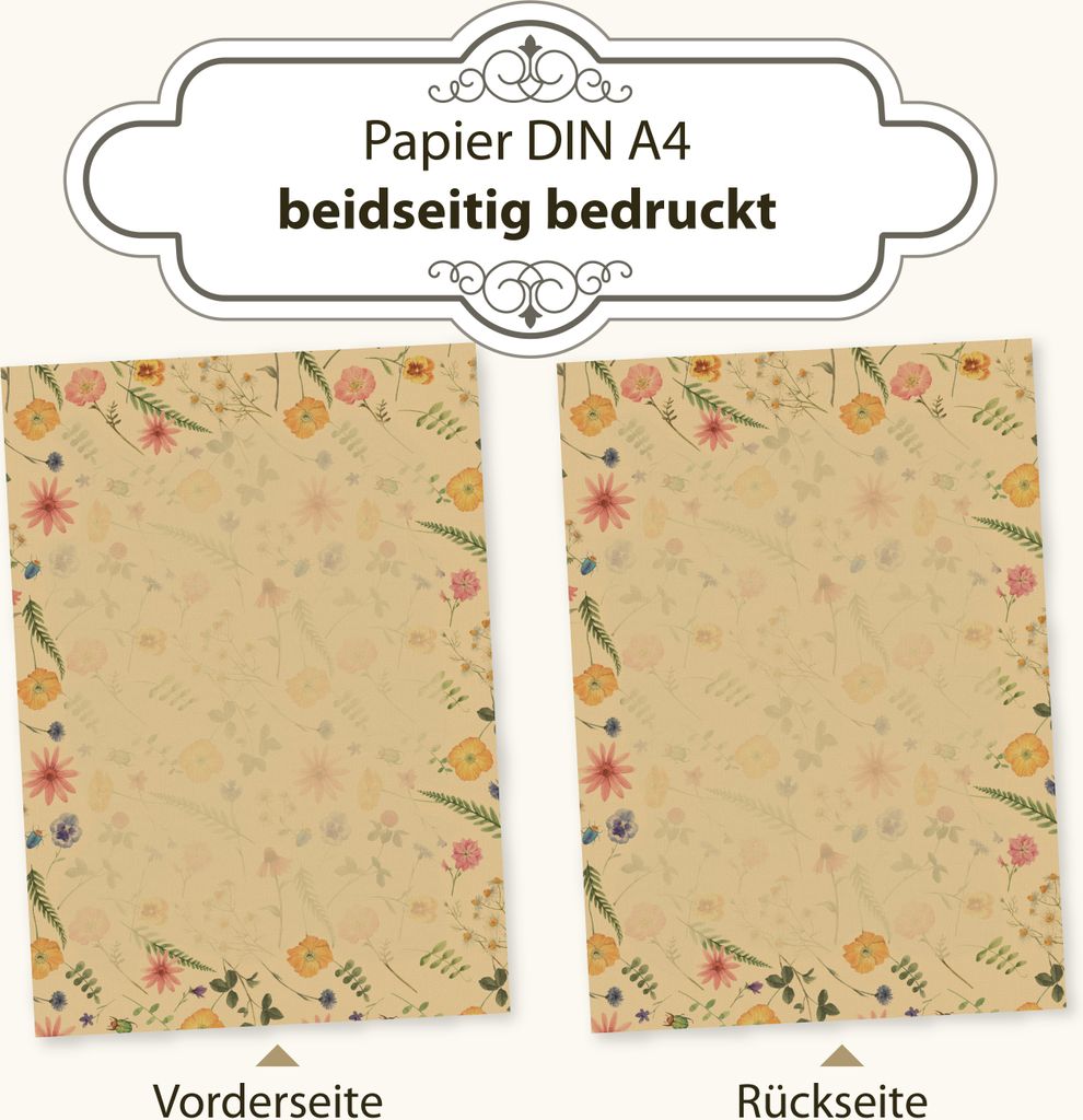 Flora Natura Briefpapier mit Umschlag Set Vintage Blumen 10 Produktbild 2