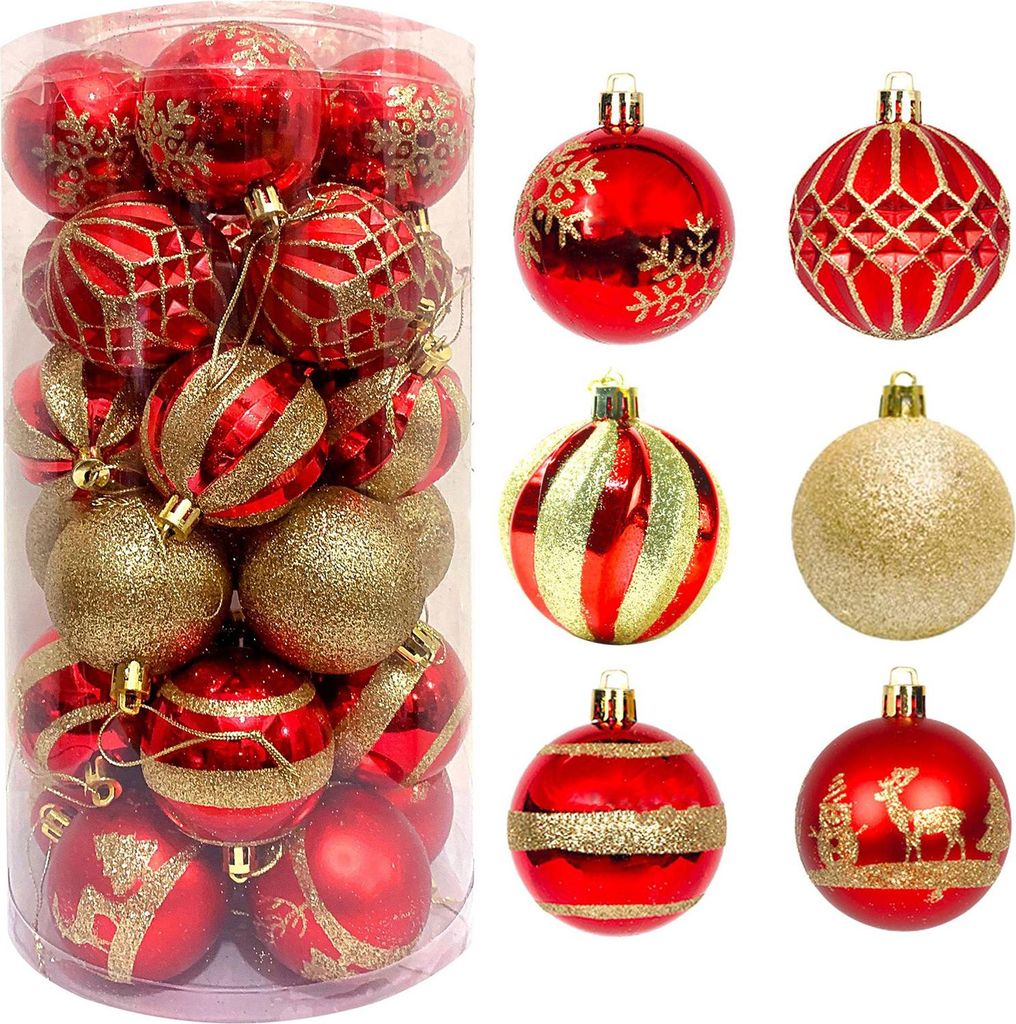 30 Stück Weihnachtskugeln, Ornamente, 6,1 cm, kleine, bruchsichere Kunststoffkugeln, Weihnachtsbaum-Hängedekoration für Feiertagskranz, Party, B...