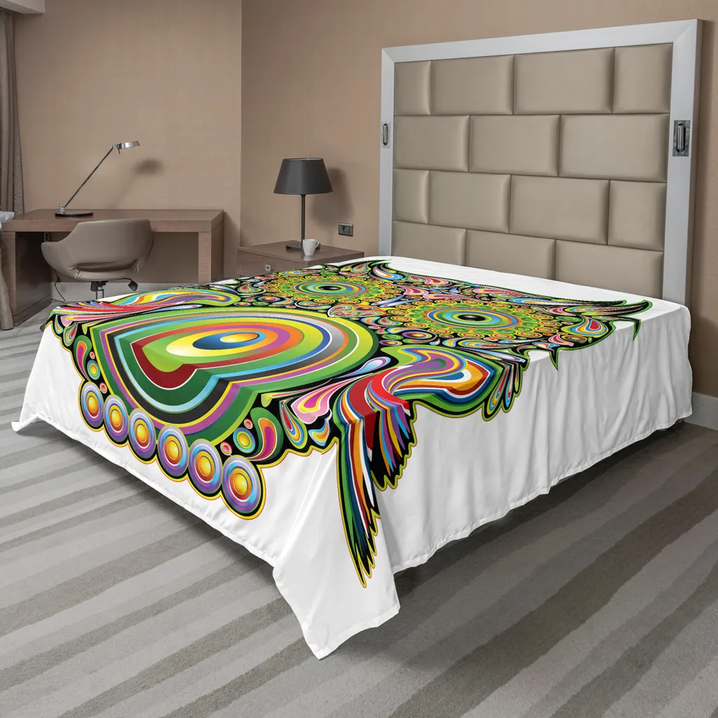 ABAKUHAUS Drap Plat Hibou Psychédélique Ethnique 260 x 228 cm Multicolore