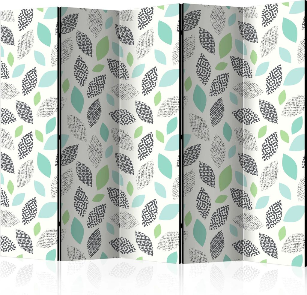 5-teiliger Einseitiger Vlies Paravent - Patterned Leaves II 225x172 cm Blätter f-C-0270-z-c