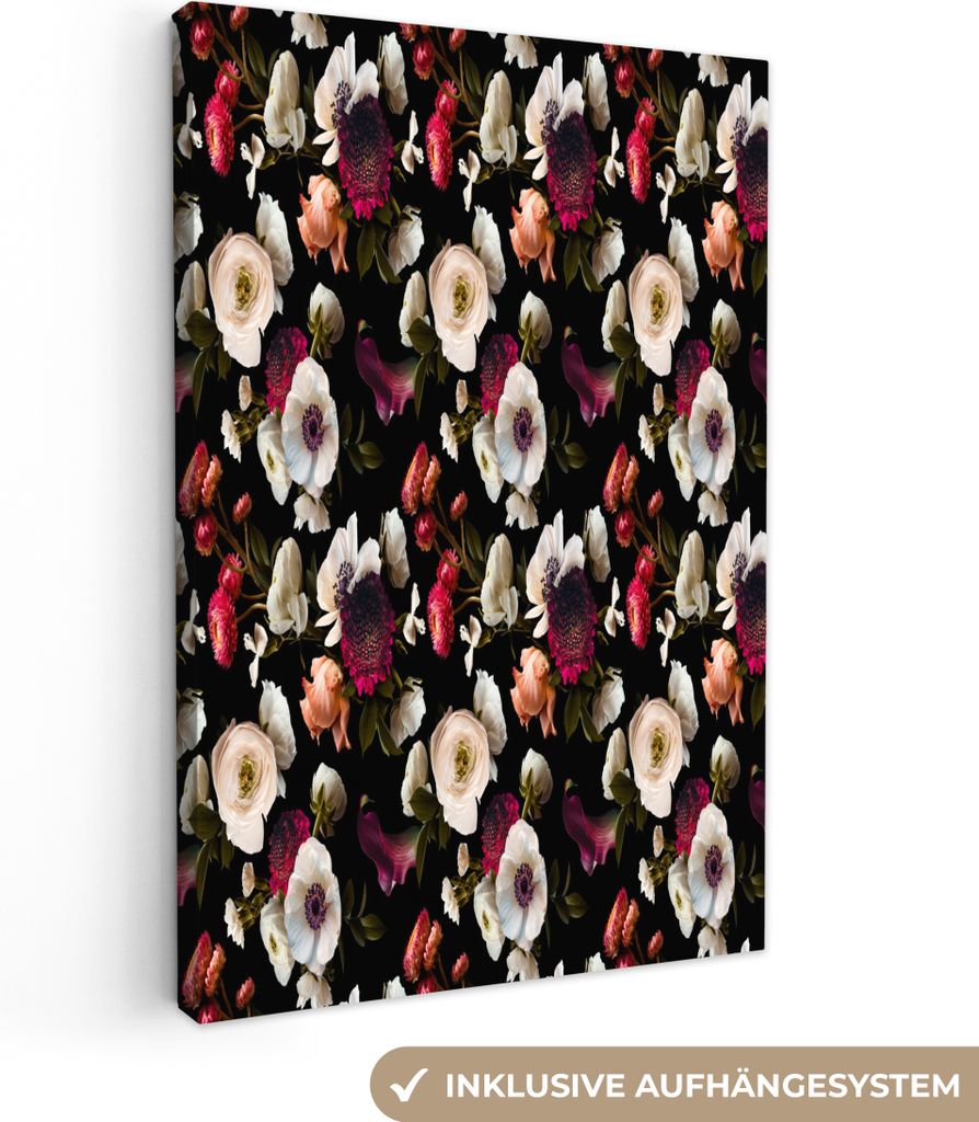 OneMillionCanvasses - Leinwandbilder - 90x140 cm, Blumen - Anemone - Collage - Farbe, Wandbilder Kunstdruck Wanddekoration - Wandschmucke - Schla...