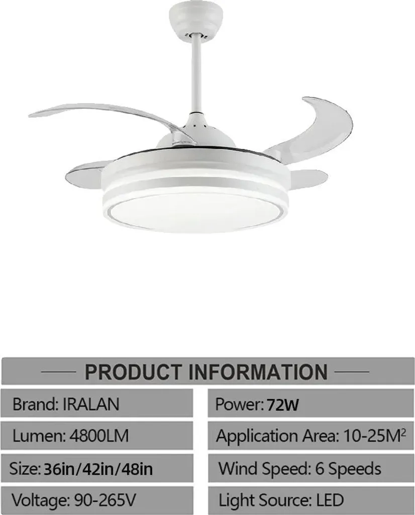 Ventilateur de plafond silencieux 48 pouces anti-poussière et design