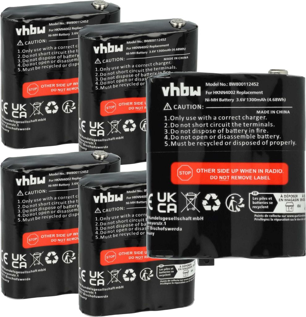 vhbw 5x Akku kompatibel mit Motorola Talkabout T5410, T5420, T5500, T5400, T5412, T5320, T5422, T5300 Funkgerät, Walkie Talkie (1300 mAh, 3,6 V, N...