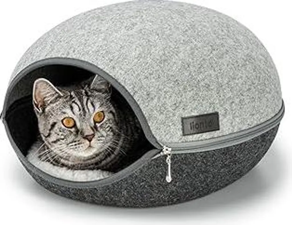 lionto Grotta per Gatti in Feltro: Cuccia Moderna 46x38x24 cm con Cuscino