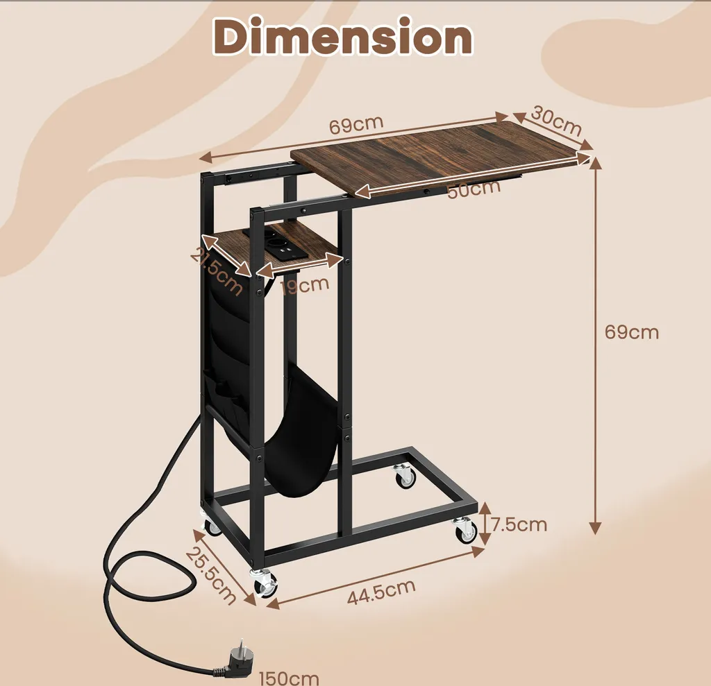 Table d'Appoint Mobile pour Ordinateur Portable avec Station de Charge - 4