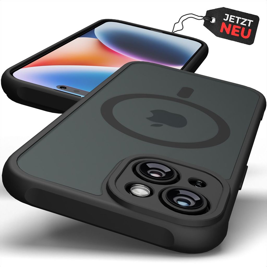Hülle MagSafe Case Matt Schwarz Magnet Cover Schutz Bumper Kameraschutz Stoßfest Dünn Handyhülle Panzerhülle Magnetisch Modell: iPhone 13 mini