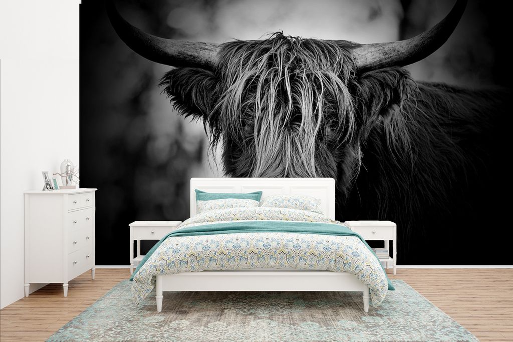 MuchoWow Fototapete für Wohnzimmer oder Schlafzimmer Wandtapete Vinyl Motivtapete Schottischer Hochländer - Licht - Porträt - Natur - 400x240 ...