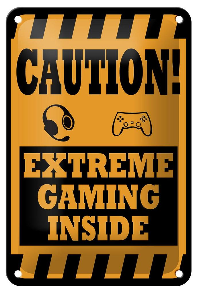Blechschild Hinweis 12x18cm Caution extreme gaming inside Produktbild 