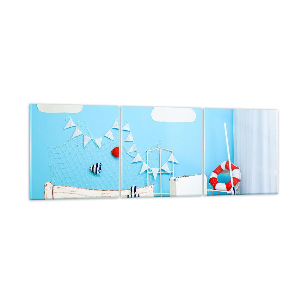 Bilder auf glas - Boot Anker Wolken Junge - 120x40cm - Glasbilder - Wandbilder - Kunstdruck - zum Aufhängen bereit - Wanddekoration aus Glas - Gla...